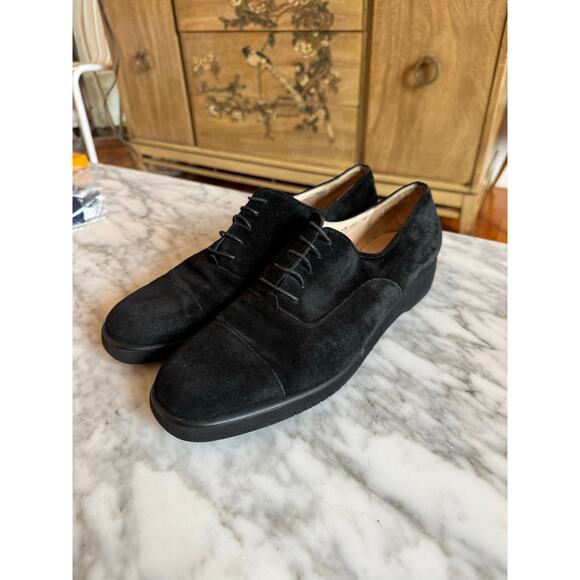 Salvatore Ferragamo Sport Women's Black Lace up Derbys Suede Size 11 - Picture 1 of 5